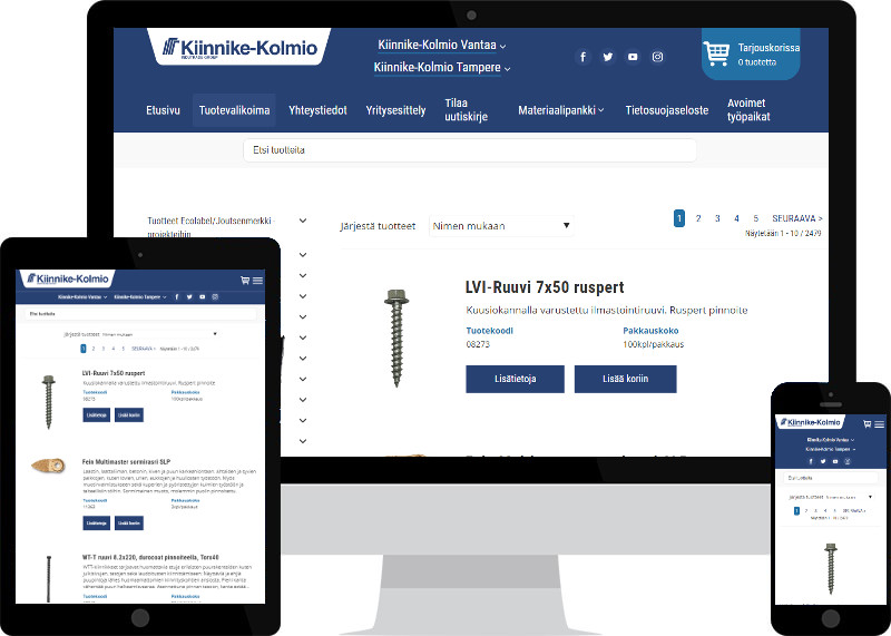 Verkkosivut ja tuotekatalogi Kiinnike-Kolmiolle