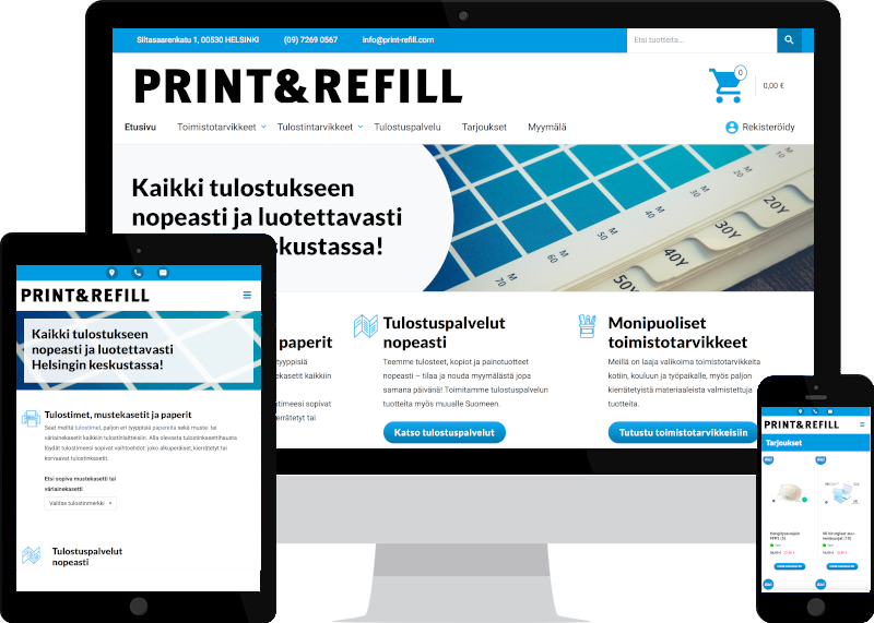 WooCommerce-kauppa ja digimarkkinointi Print & Refillille - Verkkovaraani