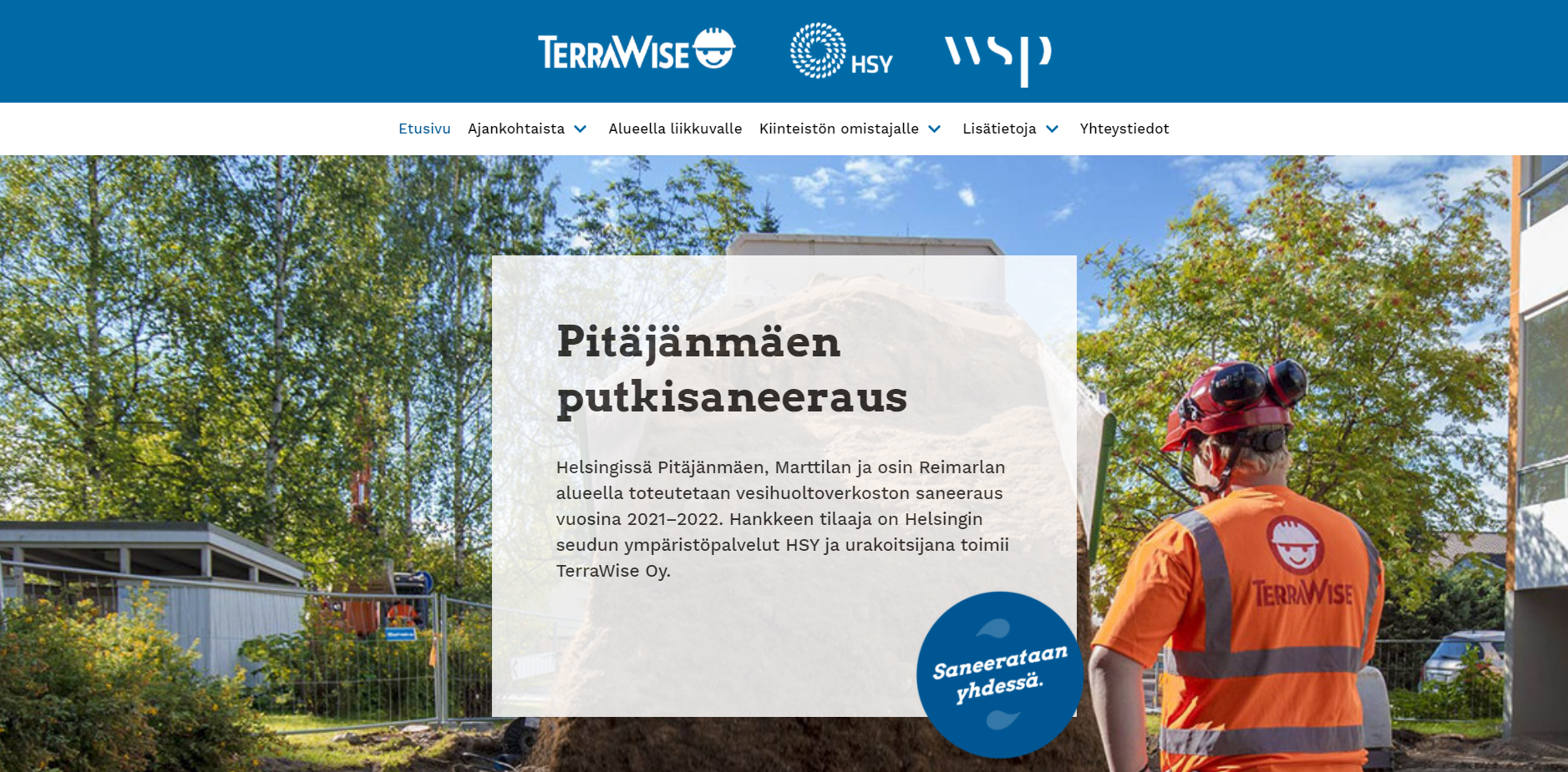 Saavutettavat verkkosivut hankkeelle Pitäjänmäen putkisaneeraus